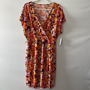 NWT Nine West Floral Knee-Length Dress Brown Multi Size XL - No Belt!